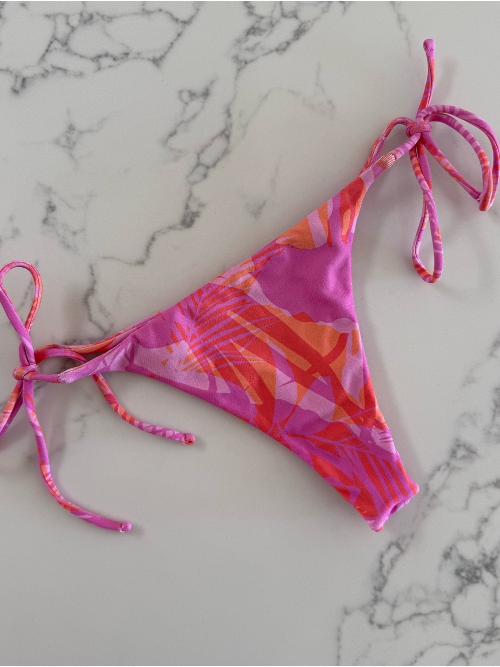 Midori Mila Printed Thong Bikini Bottom - Pink / Orange - Size Large